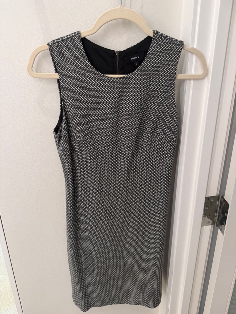 Theory Black and White Knit Sheath Midi Dress